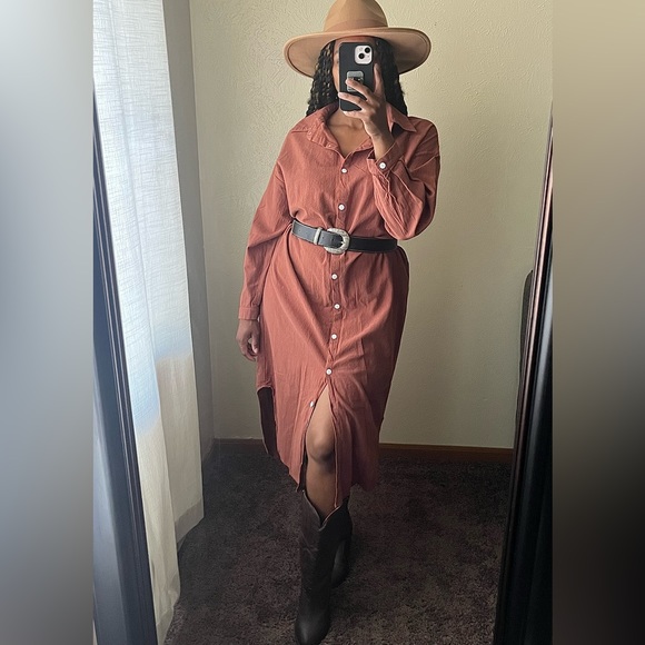 Rust Red Long Sleeve Button Down Maxi Dress - Picture 3 of 6